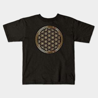 Flower of Life Sacred Geometry Gold Metal Kids T-Shirt